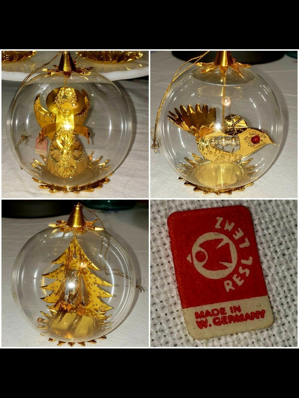 Vintage RESL LENZ W. Germany Christmas Ornaments Set Of Three (3)